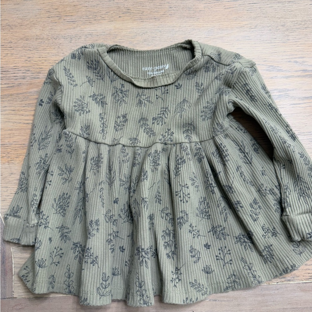Olive Green Floral Kids Top